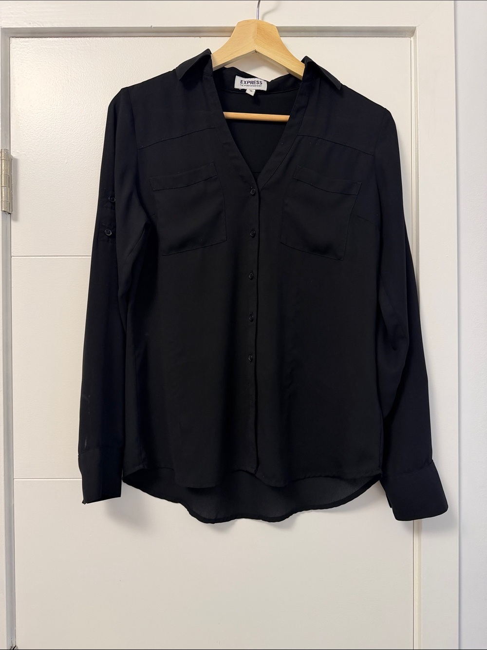 Express Black Button-Front Collared Shirt